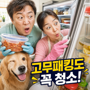 여름철 냉장고 냄새를 줄이기 위해 고무패킹을 청소하는 모습