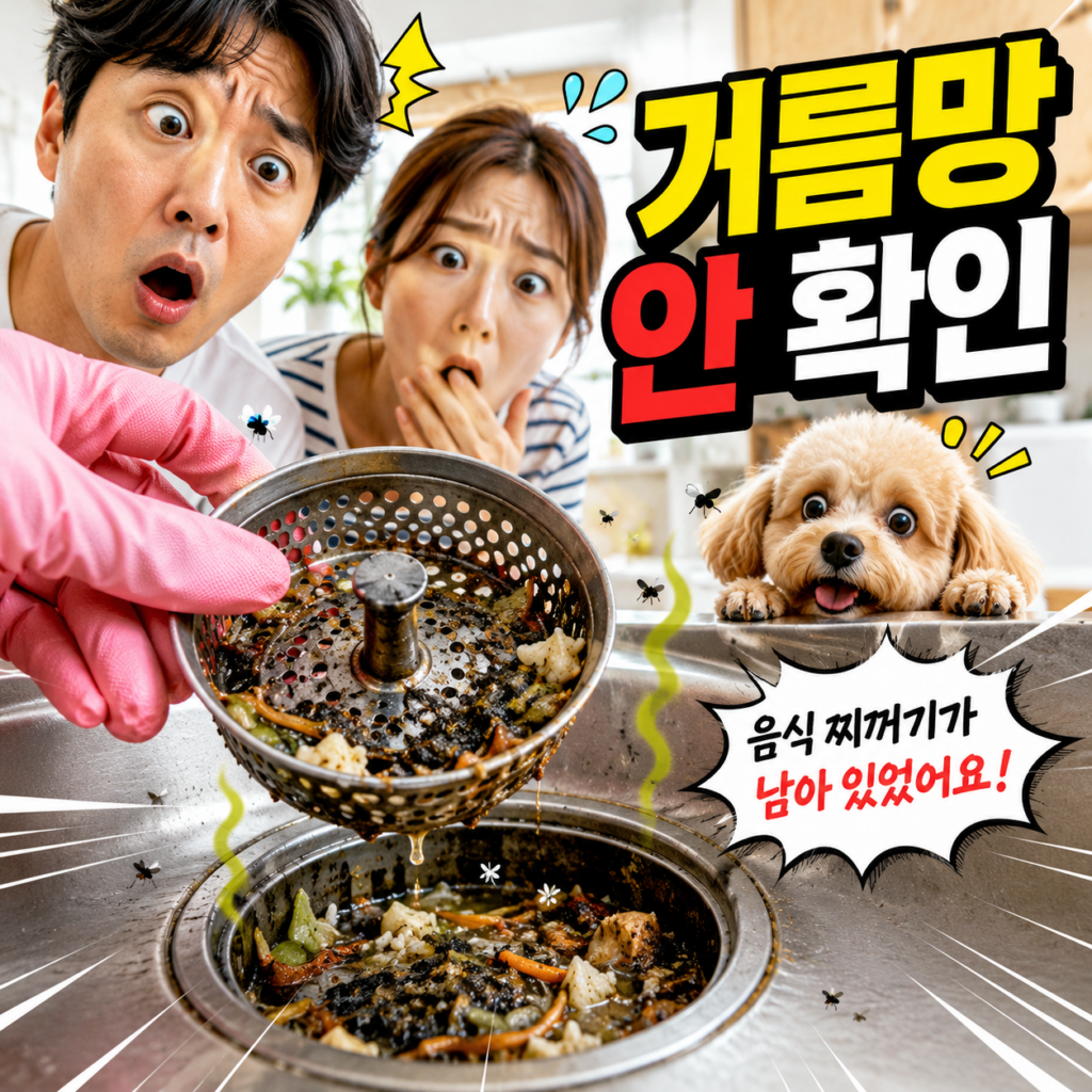 여름철 싱크대 배수구 냄새가 올라오는 주방 모습