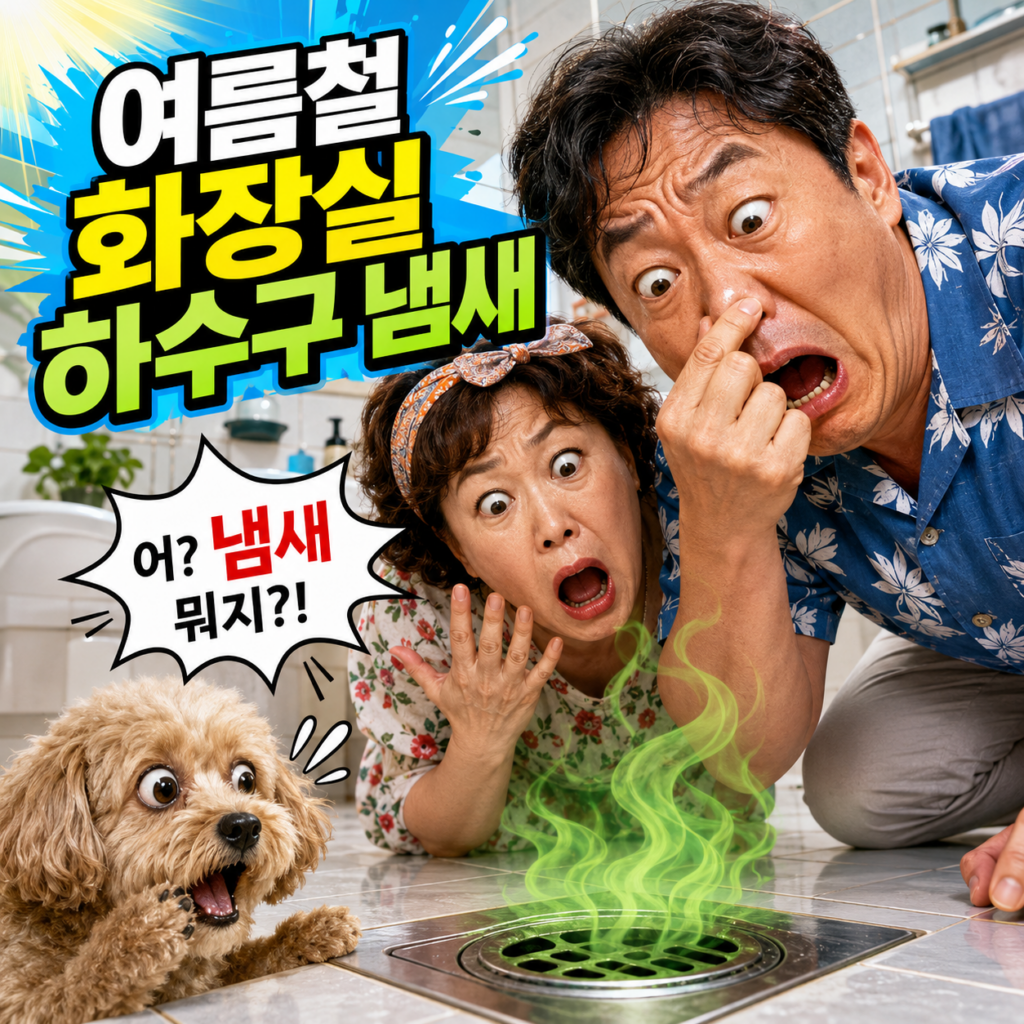 여름철 화장실 하수구 냄새가 올라오는 욕실 모습