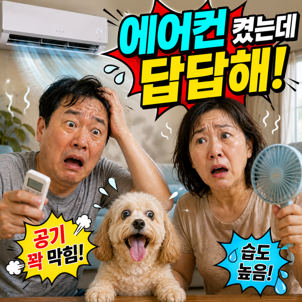 여름철 에어컨 공기가 답답하게 느껴지는 거실 모습